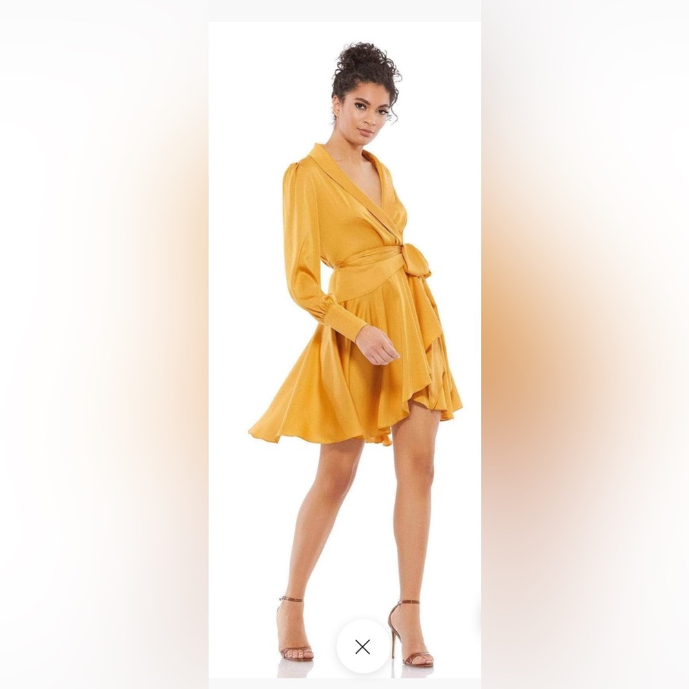 Ieena Duggal - 70135I Long Sleeve Satin Dress in mango